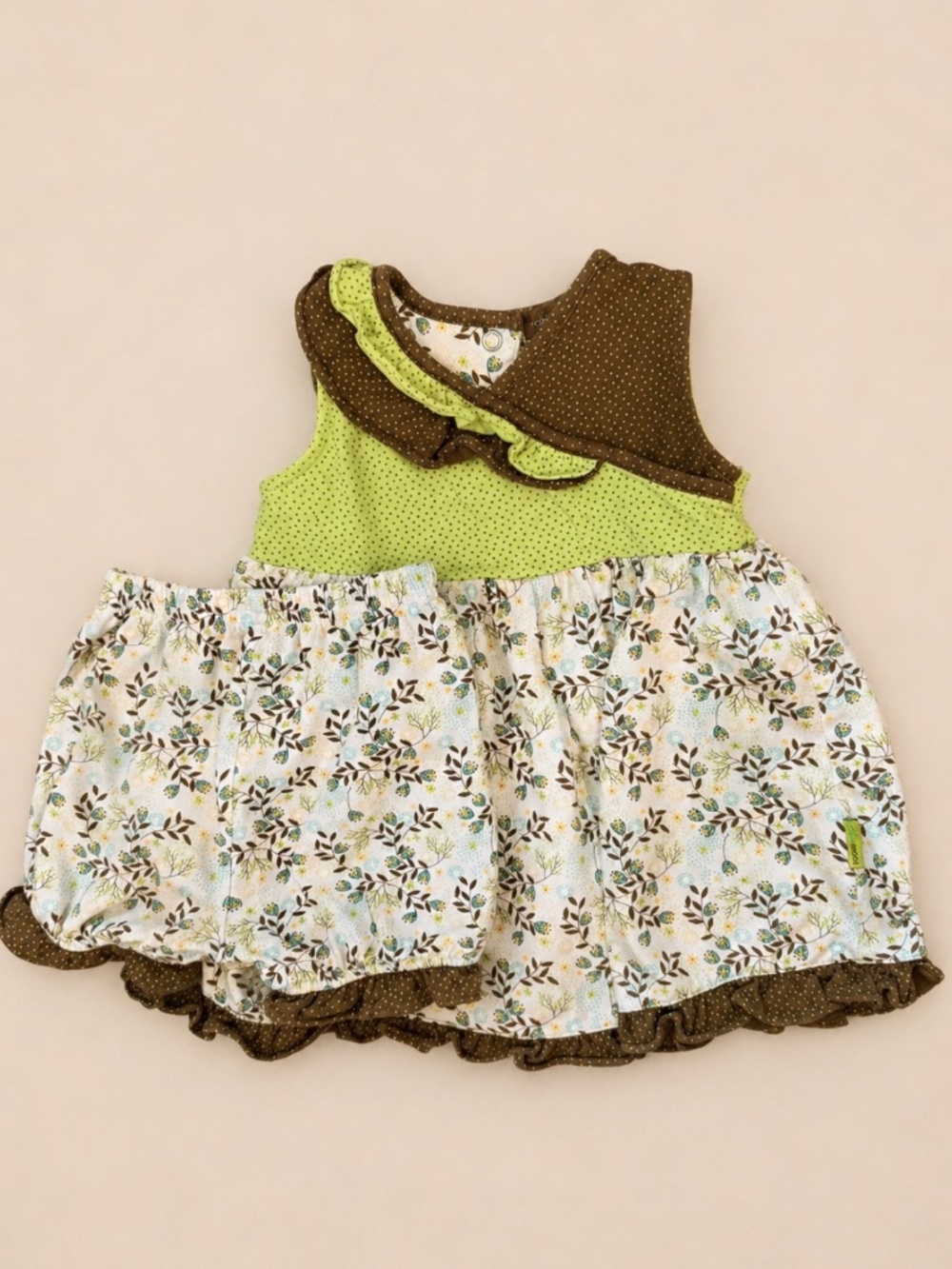 Rabbit Moon Floral & Polka Dot Dress Toddler 9-12 Months Green, White